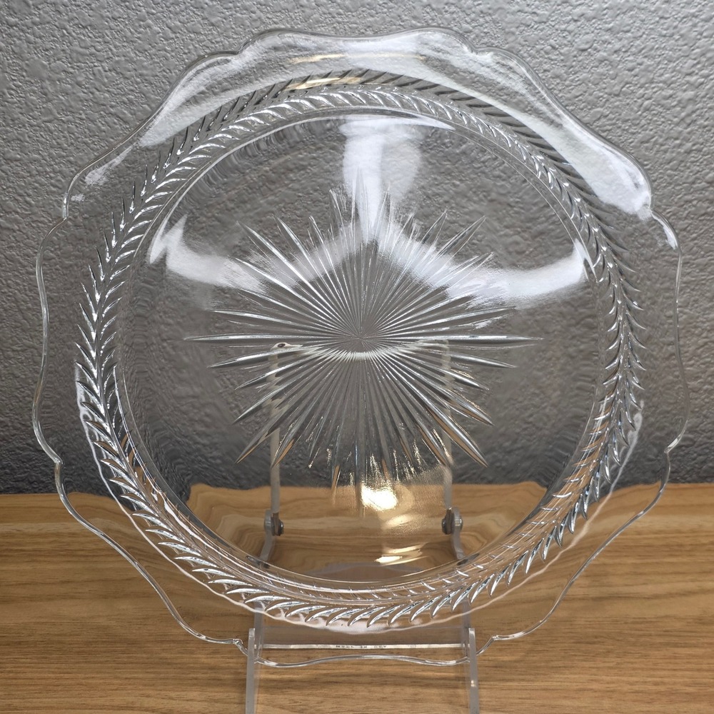 Vintage Jeannette Sunburst Herringbone 11 7/8" Sandwich Plate Depression Glass